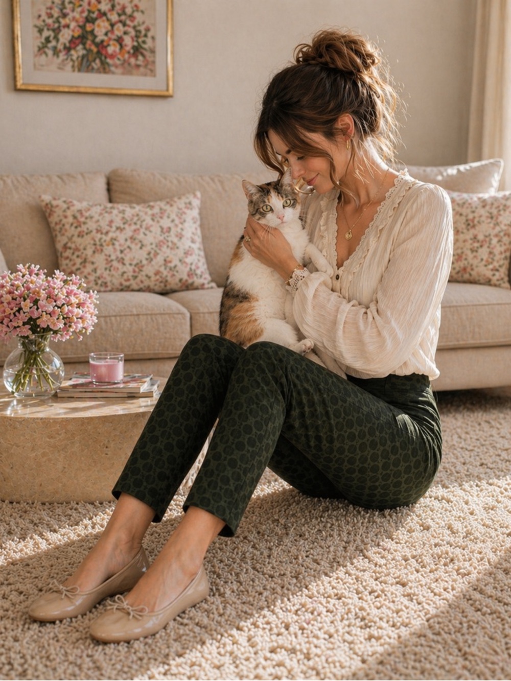 Old Navy Pixie Pants | Olive Green Patterned Print Slim Ankle Pants